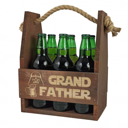 Brązowe nosidło na piwo z grawerem na Dzień Dziadka Grandfather